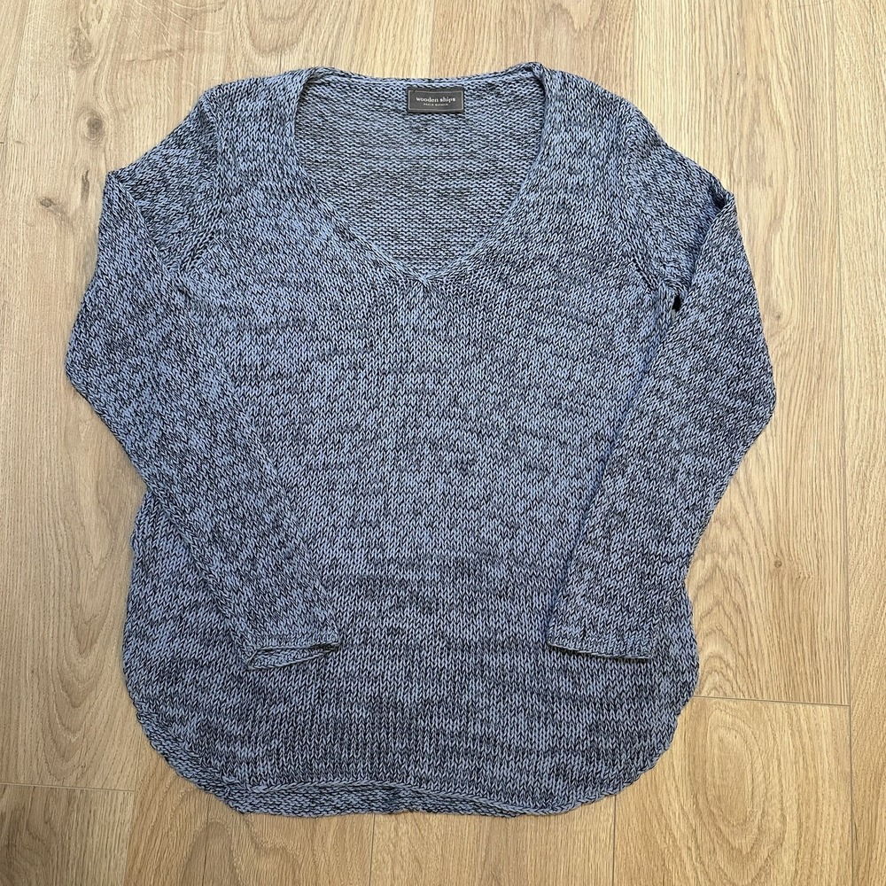 WOODEN SHIPS X/S Pullover Sweater Boxy Oversized Blue Cotton Blend Coastal Beach